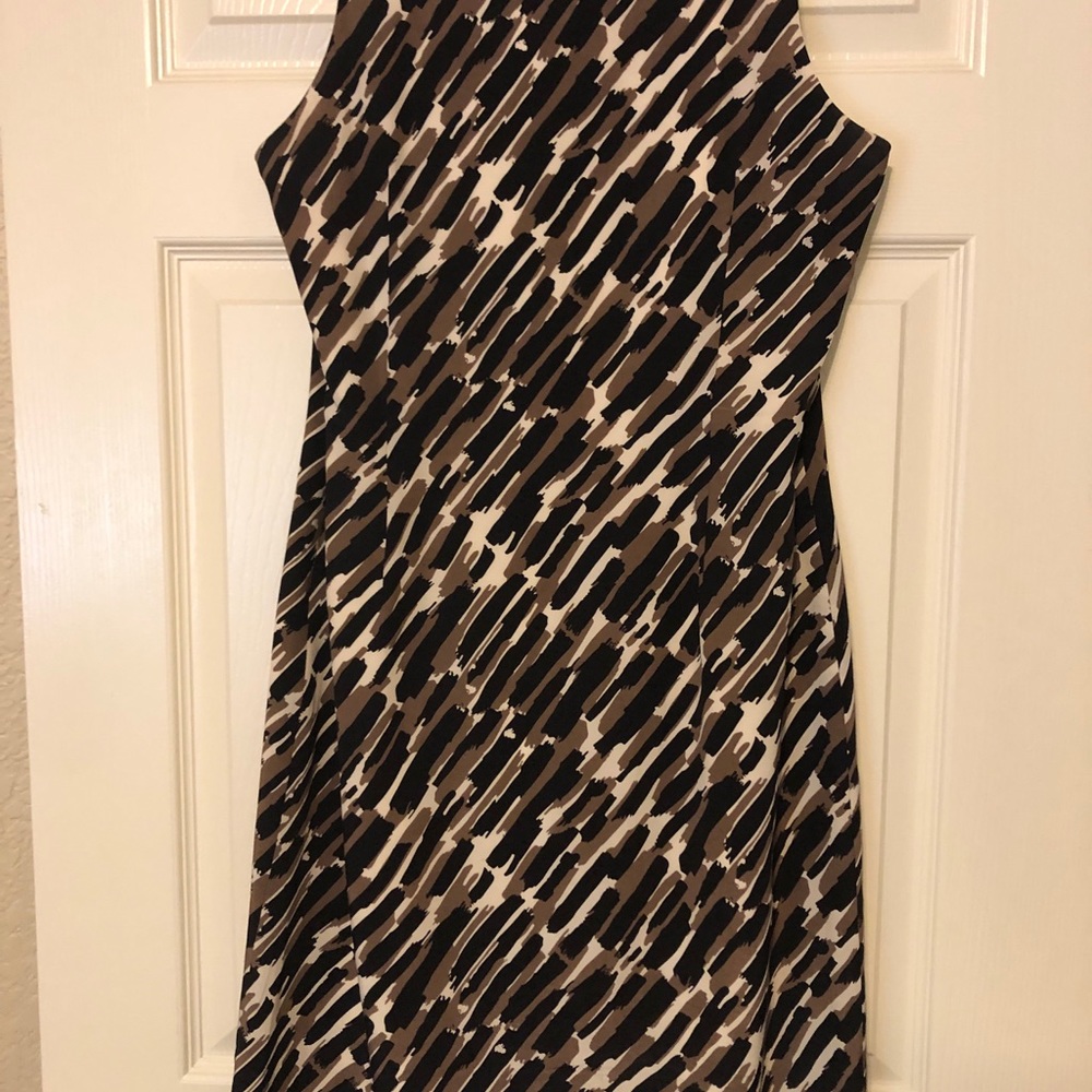 Ann Taylor 100% Silk Black Brown Pattern Sleveless Dress - Picture 3 of 9